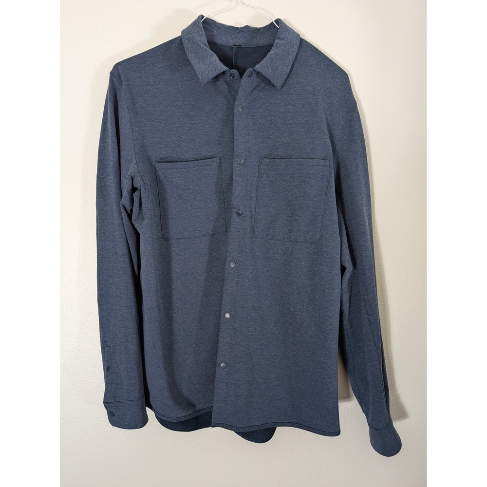 Lululemon Mens Large Live In Practice Snap Front Button Shirt Navy Blue Large